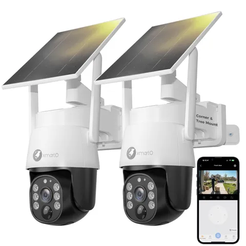 2-Pack 4MP Wireless PTZ Solar Security Camera, AI Auto Tracking, WiFi 6 5G Du...