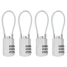 4 Pcs 3 Digit Luggage Cable Combination Lock with 5" Long Cable, Silver