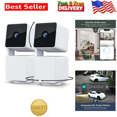 1080p Pan/Tilt/Zoom Wi-Fi Cameras - Cam Pan V3 2-Pack for Complete Home Coverage