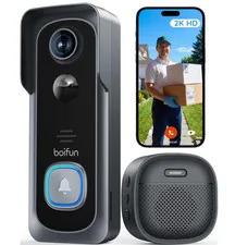 Videoportero Inalámbrico 2K HD con Timbre, Visión 166°, Audio Bidireccional