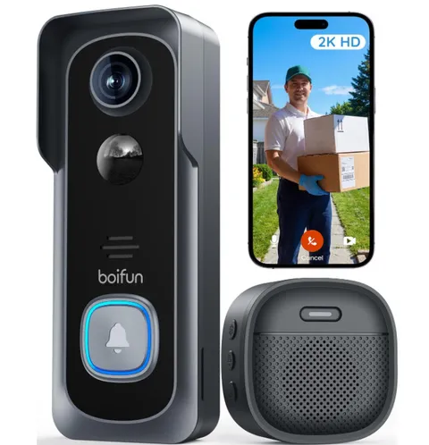 Videoportero Inalámbrico 2K HD con Timbre, Visión 166°, Audio Bidireccional