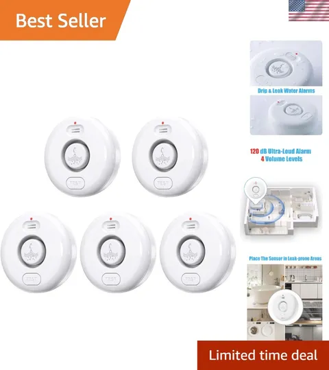 5 Pack Water Leak Alarm Detector, 120dB Loud Alert,  Waterproof | Water Senso...