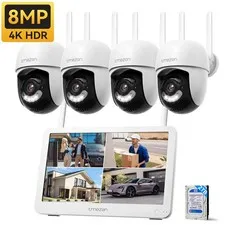 8MP PTZ WiFi 6 Security Camera System 12" Monitor with NVR Color Night Vision