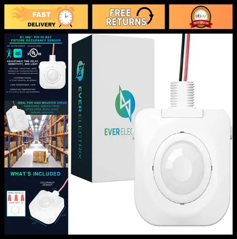 Ceiling Motion Sensor - 360° Passive Infrared, Hard-Wired, High Bay Fixture, 120