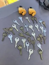 2 Master Lock Tough Under Fire Padlocks Yellow - No Keys - Plus Key Lot -Medeco