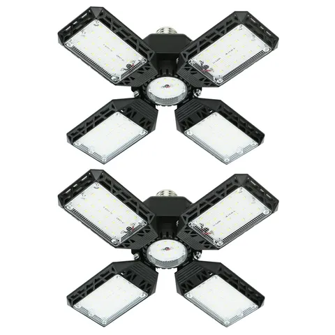 QiyuanLS 2-Pack LED Garage Light, 150W Deformable 4+1P 2Pack/F, Black
