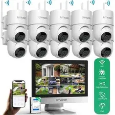 TMEZON WiFi Security Camera System PTZ 3MP 12'' Monitor 10CH NVR Home Security