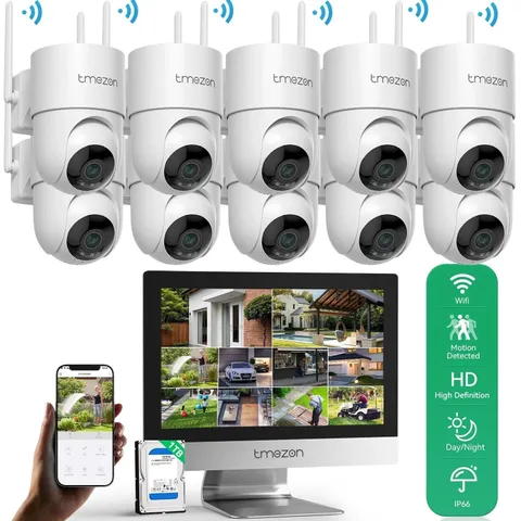 TMEZON WiFi Security Camera System PTZ 3MP 12'' Monitor 10CH NVR Home Security