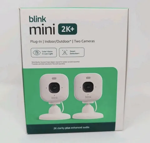 NEW 2 PACK Blink Mini 2k+ Cameras Indoor/Outdoor Plug-in 2K Video WHITE