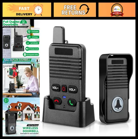 Wireless Waterproof Intercom Doorbell - 1000ft Range, 2-Way Communication, 8 Vol