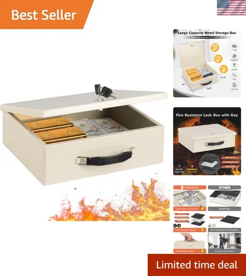 Fireproof Document Box with Key Lock, Safe Storage Box for Valuables, Fire Re...