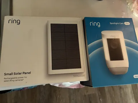 Ring Spotlight Cam Pro Battery + Small Solar Panel, Wi-Fi Alexa, White 1080p