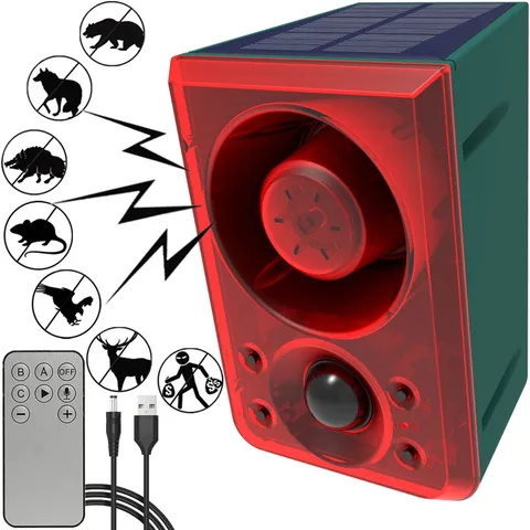 Solar Outdoor Motion Sensor Alarm - Dog Barking & Gunshot Sound Green&Red