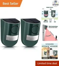 Solar Motion Sensor Alarm 129dB Strobe Light 2 Pack Outdoor Green