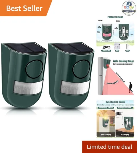 Solar Motion Sensor Alarm 129dB Strobe Light 2 Pack Outdoor Green