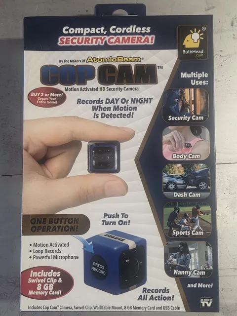 Atomic Beam Cop Cam Mini Security Camera Body Cam Dash Cam w/ Clip, Sealed