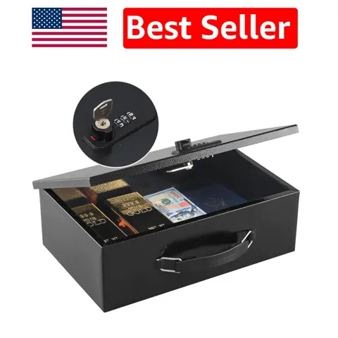 Fireproof Lock Box - Dual Combination & Key Security, Portable 12.8" x 8.4"