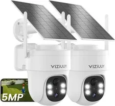 5MP Solar Security Cameras Wireless Outdoor, 2 Pack Cover More Area