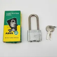 Abus No 41 HB Padlock 2"L x 1/4"D Shackle 1.6"W Body Laminated Steel Keyed Diff