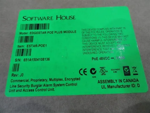 Software House ESTAR-POE1 Edgestar Poe Plus Module PoE 48VDC Rev J0 (NEW)