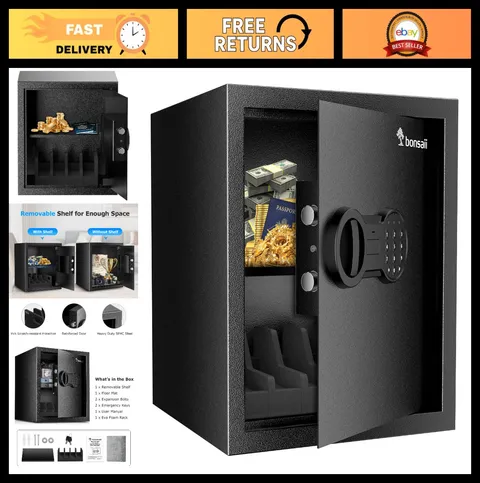 Secure Steel Safe Box with Digital Keypad Lock, Removable Shelf, Type C Port - 1