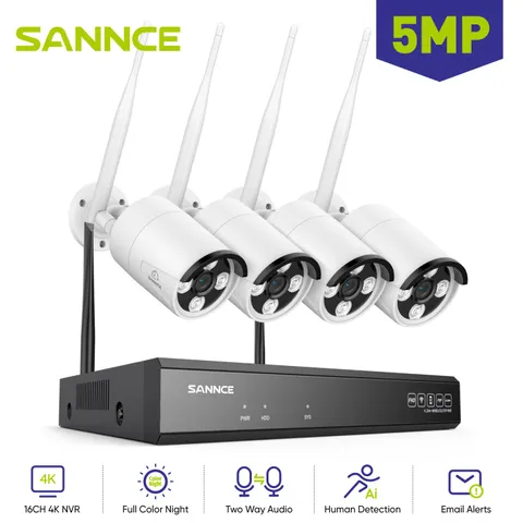 SANNCE 5MP Wireless Two Way Audio Outdoor Security Camera System IP 16CH 4K NVR