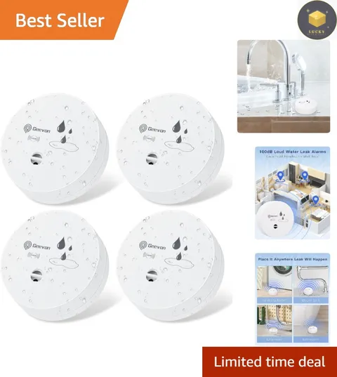 Compact 100dB Water Sensor Alarms - 4 Pack Leak Detectors with Batteries