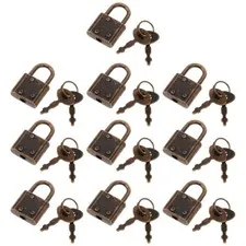 Vintage Jewelry Box with 10 Mini Antique Padlocks & Keys