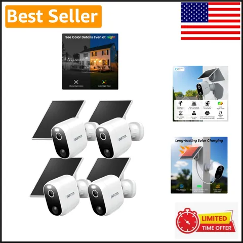 4-Pack Wireless Solar Security Cameras with 2K Color Night Vision & AI Detection