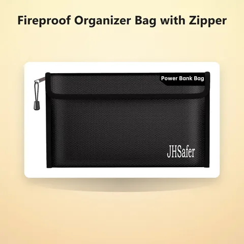 Fireproof Organizer Bag with Zipper, Black, 10.6 x 6.3 inch | Explosion-Proof...