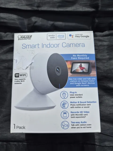 Feit Electric Smart Indoor Camera Wi-Fi 1080p HD White Alexa Google Motion Audio