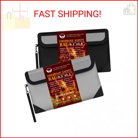 Small Money Bag 2 Pack (8.3“ × 5.1”)，Zippered Fireproof Waterproof Document Bag，