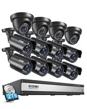 ZOSI H.265+ 16CH 1080p Dome bullet Surveillance CCTV Security Camera System 2TB