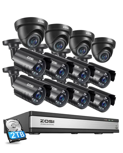 ZOSI H.265+ 16CH 1080p Dome bullet Surveillance CCTV Security Camera System 2TB
