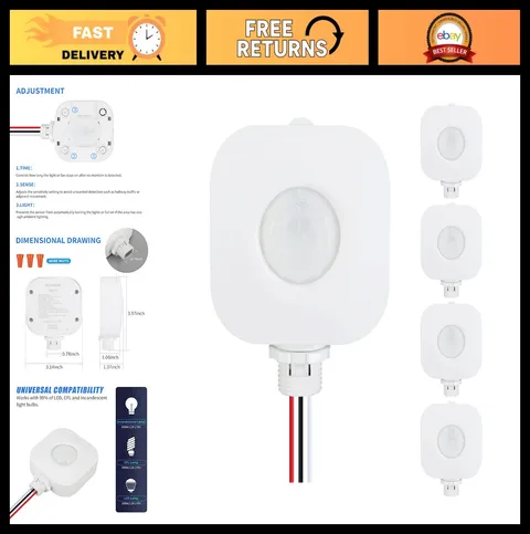 360° Ceiling Motion Sensor Switch - High Bay Light Fixture, 120/277VAC, UL Appro