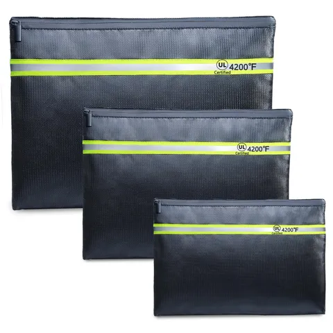Fireproof Document Bag – 3 Pack (15" x 11", 13" x 9.7", 10.5" x 8") Fireproof...