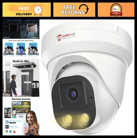 4MP PoE IP Security Camera, Indoor/Outdoor, AI Motion Detection, Color Night Vis