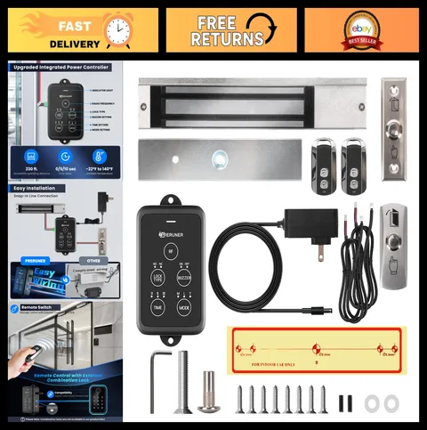 600lbs Electromagnetic Door Lock Access Control System with 2 Remotes & Power Bo