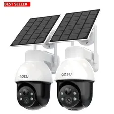 3K Solar Security Camera System 2-Pack - Wireless Outdoor PTZ with Night Vision