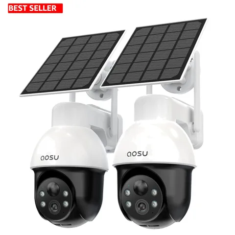 3K Solar Security Camera System 2-Pack - Wireless Outdoor PTZ with Night Vision
