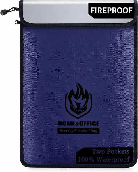 Upgraded Two Pockets Fireproof Document Bag 2000 15x11 Waterproof Money