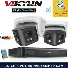 VIKYLIN SmartFind 8POE 16CH NVR 180View Color+IR 4MP Security Camera Systems Lot