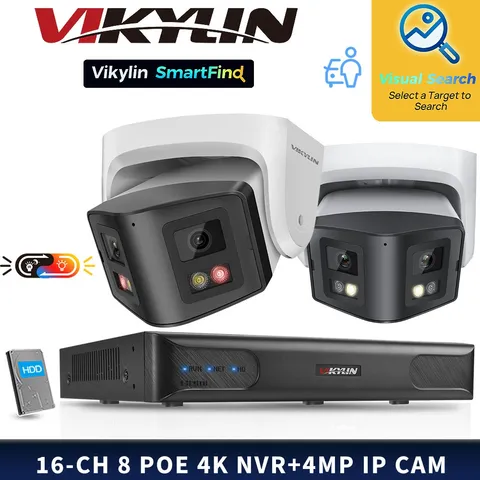 VIKYLIN SmartFind 8POE 16CH NVR 180View Color+IR 4MP Security Camera Systems Lot