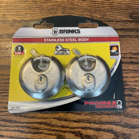 NEW 2 PACK BRINKS PRO MAX SECURITY PAD LOCKS 663-70201 SAME KEYS STAINLESS STEEL