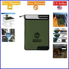 Green Fireproof Document Bag 15x11, Waterproof & Zippered Safe Organizer