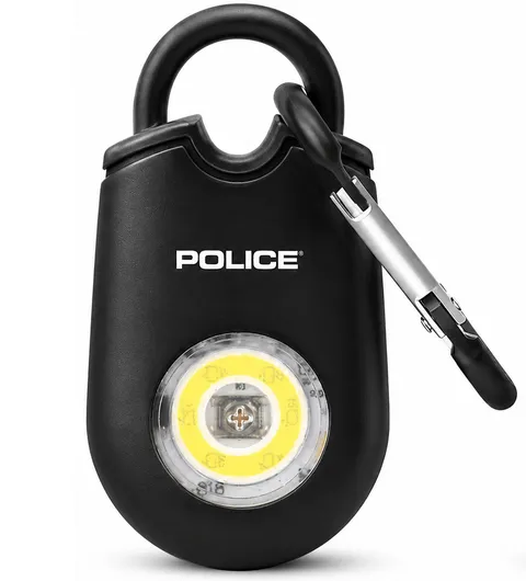 POLICE Personal Security Alarm LED Flashlight Keychain Emergency Siren Black