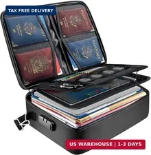 BALEINE Fireproof Document Box with Lock, Portable Fireproof Document Bag Waterp