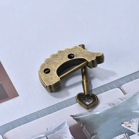 2pcs Carved Word Padlock Mini Vintage Antique Lock and Key Chinese Jewelry Box