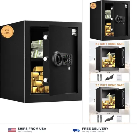 Tenamic Safe Box 2.0 Cuft Fireproof Waterproof Home Safe, Keypad Large Lock B...