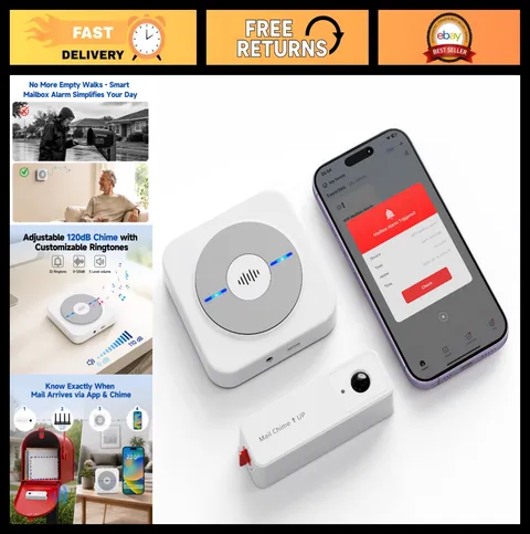 Wireless WiFi Mailbox Chime Alarm Sensor | Smart Mail Alert, 32 Ringtones, 110dB